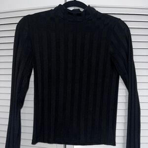 F21 Black Striped Mock Neck Long Sleeve